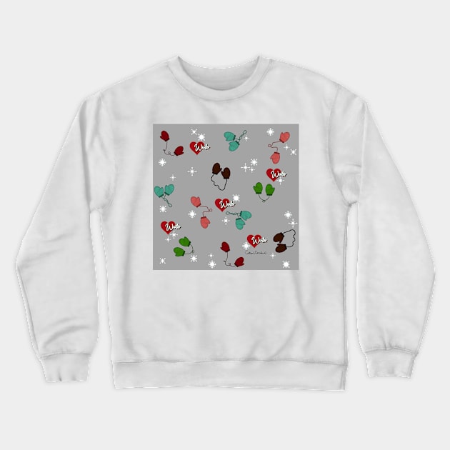 Winter Love Mittens and Snowflake Pattern on Steel Gray Crewneck Sweatshirt by ButterflyInTheAttic